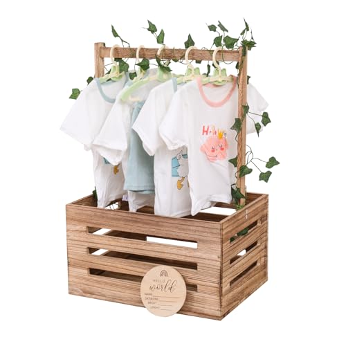 Wooden Baby Shower Crate Closet Baby Basket with Handle Personalized Baby Gifts Basket Welcome Gift Prepared for new Mothers and Parents.