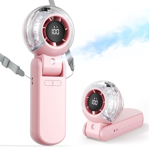 TriPole Misting Fan Portable Handheld Turbo Fan with Mist, LED Display, Neck & Desk Foldable High...
