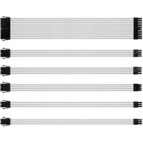 circe-eu White Sleeved Cables PSU Extension Cable Kit with 30CM Sleeved 24-PIN 8-PIN 6-PIN 4+4-PIN for ATX Power Supply Cover