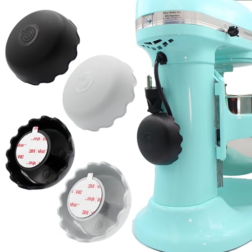 4-Pack Patented Heat-Resistant Cord Organizer for Appliances, Kitchen, Computers & More | Stick-On Cord Wrappers with Flexible Base, Secure Scalloped Edge, Black/Grey (3 x 1.5 Inches)