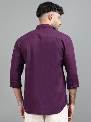 Image of Men Slim Fit Solid Spread Collar Casual Shirt