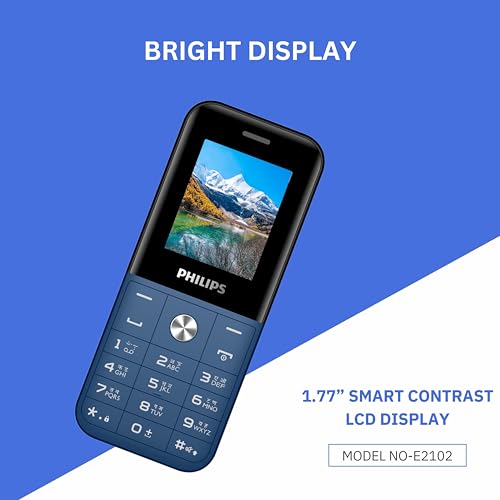 Image of PHILIPS All-New E2102 Sleek & Stylish |Keypad Mobile with 1.77 inch Screen|1000 MAH Battery | 2030mm Speaker| Wireless FM | Bright Torch| Digital Camera|Blue