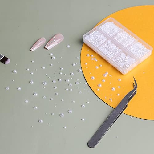 SAVITA 7600Pcs 1.5/2/2.5/3/4/5mm White Half Round Pearls, Flatback Pearl Beads Cabochon Pearls for Crafts Satin Luster Loose Beads for DIY Necklaces Bracelets Jewelry Wedding Dress Nail Arts Making