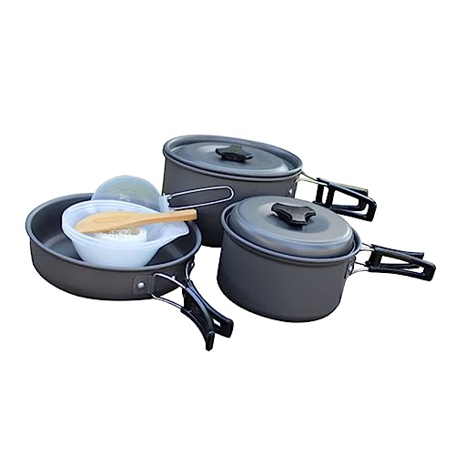 HEMOTON 1Set Folding Cookware for People Lightweight Portable Camping Cooking Gear with Pot Pot Frying Pan Bowls and Utensils for Outdoor BBQ Hiking and Picnics