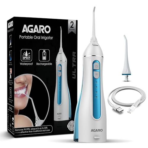 AGARO Oral Irrigator, Portable, Cordless & Rechargeable, 4 Cleaning Modes, IPX7 Waterproof with...