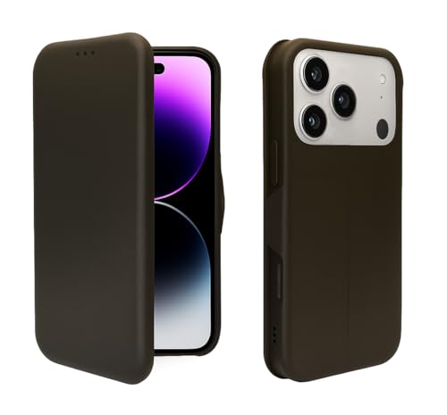 Image of Vegan Leather Flip Wallet Case for iPhone 17 Pro - Premium PU Cover with Card Slot, Magnetic Closure, Kickstand Stand, Durable Slim Design, Privacy Protection, Black