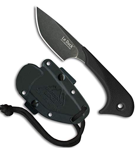Outdoor Edge LeDuck - Tactical Outdoor Utility Knife with Blackstone finished Blade, Rubberized TPR Handle, Multi-Carry Sheath System with Detachable Rotating Clip - MOLLE Compatible (Black)