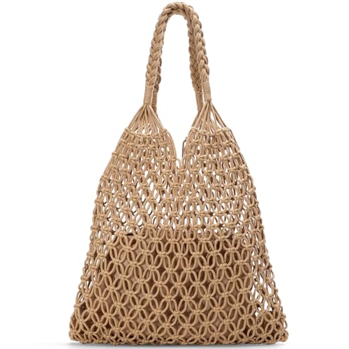 Image of Pleneal Crochet Beach Bags for Women - Women Beach Handmade Tote Bag, Summer Mesh Hollow Shoulder Bag for Holiday Market