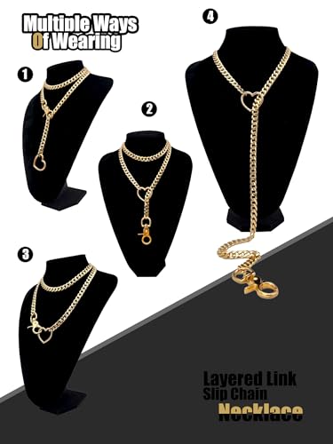 paloli women39s slip chain rainbow heart o-ring chunky chain necklace rays cuban long layered jewelry adjustable lariat y-necklace heart loop choker