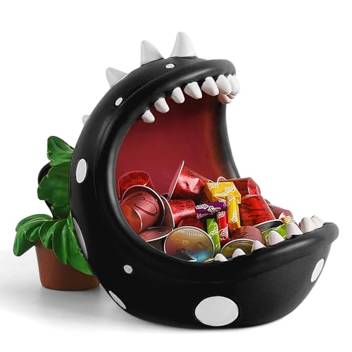 ehuoyan Piranha Plant Large Candy Bowl For Candy Dish Key Bowl Decorative Bowl Home Decorations Indoor Big Mouth Plant (Black, Midium)