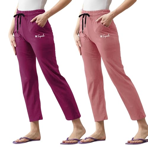 Image of Pinkmint Women Pure Cotton Casual Style Pyjamas Combo Pack Of 2 With Side Pockets