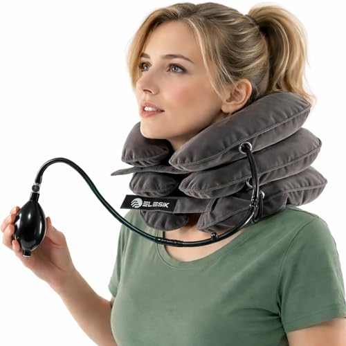 Elesik Cervical Neck Stretcher and Cervical Traction Device, Inflatable Neck Traction Device for Home Use, Decompression Devices and Support Brace for Pinched Nerve Relief, Extender Pillow and Hammock