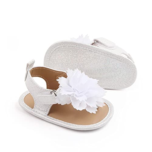 Baby Toddler Sandals Infant Girls Boys Shoes Flowers First Walkers Crib Shoes Anti-Slip Soft Sole (White, 3.5 Toddler)4