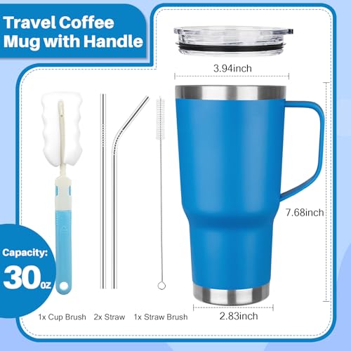Image of 30 oz Tumbler with Handle, Stainless Steel Insulated Tumbler with Lid and Straw, Double Wall Vacuum Coffee Mug Tumbler, Insulated Coffee Thermal Cup for Cold and Hot (Sea Blue)