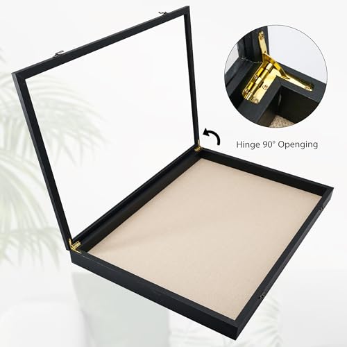Image of GraduationMall 18x24 Wood Shadow Box Frame Glass Door Display Case with Linen Back and 6 Stick Pins,1.5 inches Interior Depth,Ideal for Memorabilia Pictures Flowers Medals Tickets Rustic Black