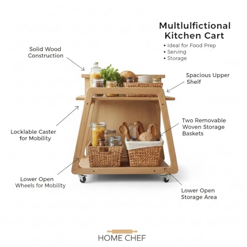 Image of Multipurpose Wood Trolley Storage Organiser and Kitchen Supplies Fruits, Vegetables, Onions, Cutlery, and a Trapezoid-Shaped Kitchen Storage Rack with 2 Layers Narural Color