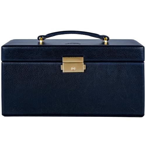 Time Resistance Jewelry Box - Full Grain Leather Jewellery Organizer - Accessories Storage - Key Lock Box for Women (Blue)