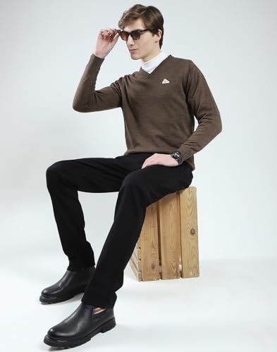 Image of Monte Carlo Men's Regular Fit Pullover | Solid V Neck Style | Full Sleeves Pull On | Warm & Stylish Winter Fashion Sweater | Winter Sweater for Men's