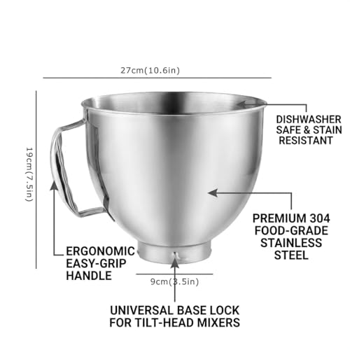 Tazón de acero inoxidable para mezcladora KitchenAid 4.5-5 QT miniatura 2