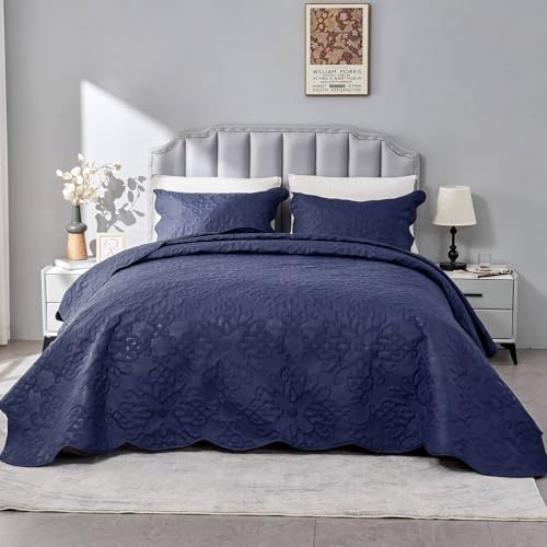 Image of Kingnex 106x96 King Size Lightweight Bedspread Coverlet Set Navy