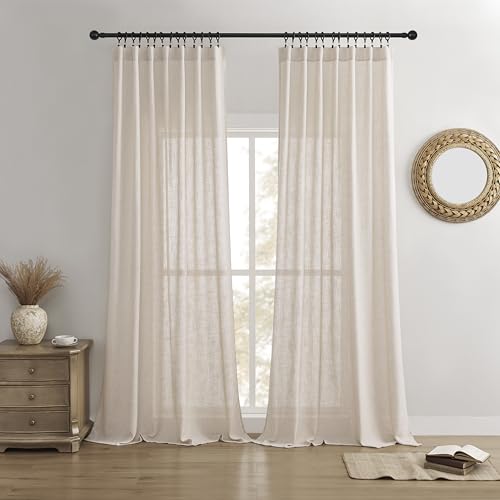 Joydeco Linen Curtains for Living Room,Semi Sheer Drapes Window Long