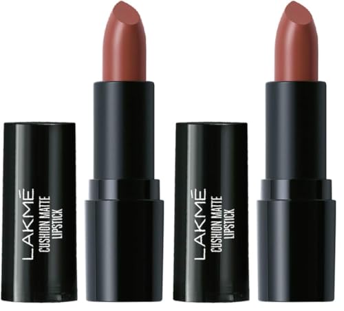 Image of LAKME Forever Matte Lipstick, Waterproof, Non Drying, Creamy Matte Bullet Lipstick Made With French Rose Oil Extracts, Brown Sugar, 4.5g (Pack of 2)