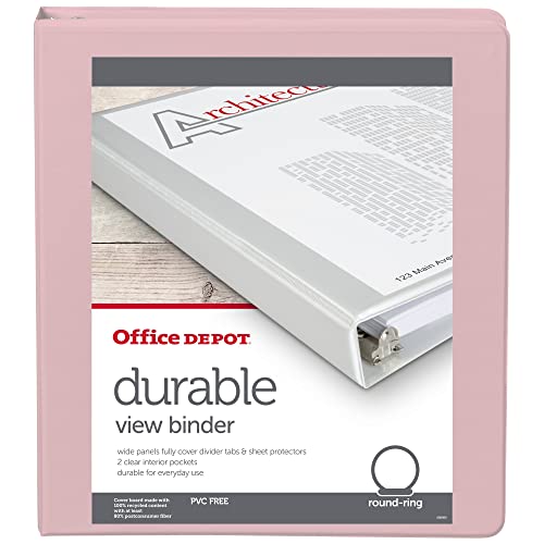 Office Depot® Brand 3-Ring Durable View Binder, 1" Round Rings, 49% Recycled, Blush #TOP1