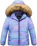 Chrisuno Girl's Heavyweight Winter Jacket Coat Waterproof Snow Ski Jacket Insulated Outwear Fur Hooded Parka Ombre 6-7