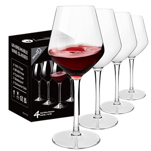 MICHLEY Unbreakable Stemmed Wine Glass 100% Tritan Plastic Dishwasher available Glassware 15 oz, Set of 4