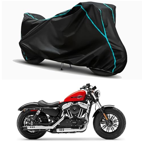 Image of Waterproof Bike Body Cover Compatible for | Davidson Forty Eight | Taffeta Fabric, Sky Piping Design, Bottom Elastic Fit | Dustproof, Sun UV & Rain Protection for All Weather.
