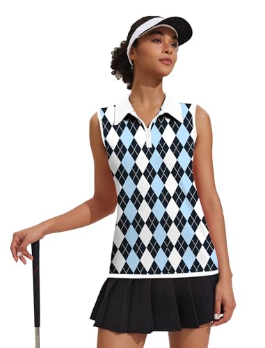 Image of COOrun Women's Golf Polo T Shirts Lightweight Moisture Wicking Sleeveless Shirt Quick Dry Zipper Tank Top