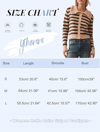 Image of Ythomm Womens Ruffle Collar Cropped Cardigans Button Down Open Front Long Sleeve Knit Sweater Jackets Casual Solid Fall Tops