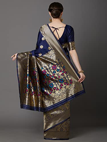 Image of AKHILAM Women's Kanjivaram banarasi silk Woven Design Saree With Unstitched Blouse Piece Saree With Un-Stiched Blouse