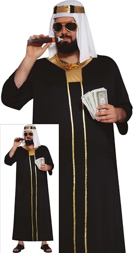 FIESTAS GUIRCA Fantasia de xeque árabe para homem - túnica e toque preto - tamanho XXL