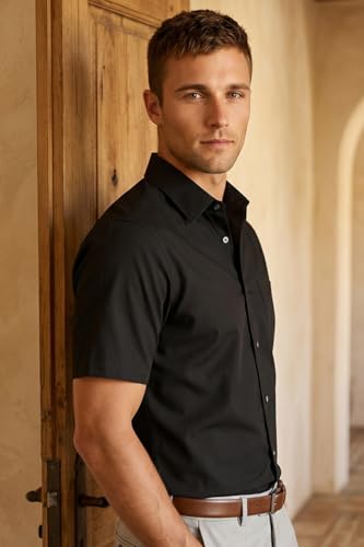 Image of Louis Philippe Men's Regular Fit Easy to Iron Everyday wear Premium Cotton Half Sleeve Solid Formal Shirt