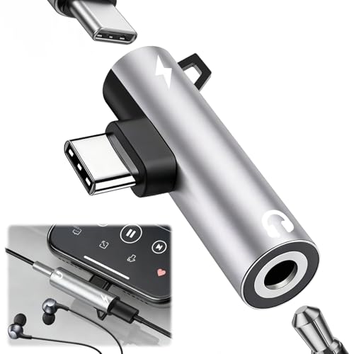 Dewlawn Adaptador Cascos USB C a Jack 3.5mm 3 en 1 con Doble Puerto Tipo C Carga Rápida 27W, Adaptador Auriculares Tipo C con DAC para iPhone Samsung iPad Móvil Tablet Portátil