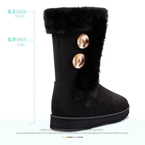 ALTOCIS Women’s Fur Lined Winter Snow Boots Short Mid Calf Fashion Boot Art Resin Button Faux Suede Boots for Women2
