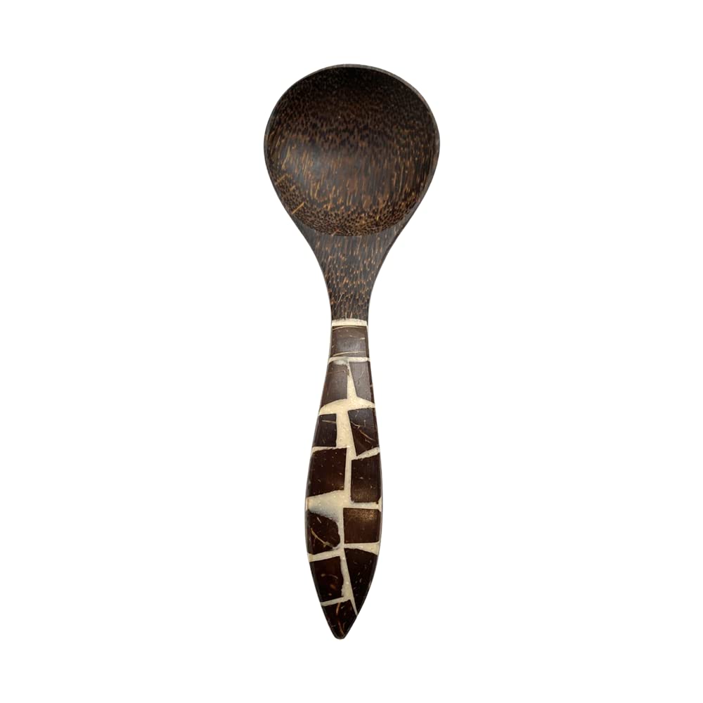 VIE Serving Spoon, Coconut Wood with Coconut Chip Inlay, 22x7cm