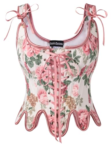 Image of Scarlet Darkness Corset Tops for Women Floral Renaissance Bustier Bodice | Ideal for Halloween, Ren Faire, Theme Party; Overbust, Adjustable Straps, Lace Up, Irregular Hem, Zip Closure, Hand Wash