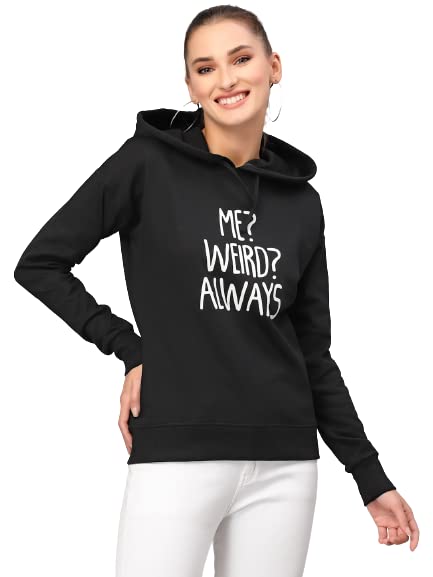 Image of Style Quotient Women Black Printed Hooded Sweatshirt