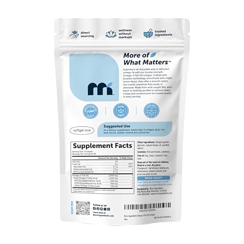 Image of Micro Ingredients Omega 3 Fish Oil Supplements 3,000mg Per Serving, 240 Softgels | Lemon Flavored - Burpless | EPA 540mg + DHA 360mg | Deep Sea Fish