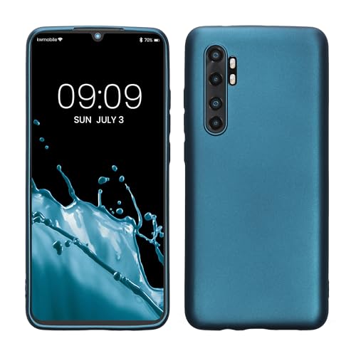 kwmobile Custodia Compatibile con Xiaomi Mi Note 10 Lite Cover - Back Case Morbida - Protezione in Silicone TPU Effetto Metallizzato blu caraibi metalizzato