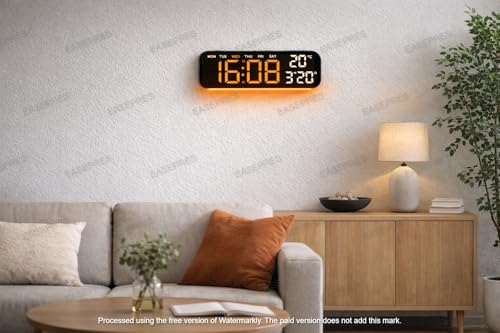 Image of EASEPRES Digital Wall & Table Clock, RGB Bottom Light, Type-C Charging, Dual Alarm, Date, Day & Temperature Display, 12 /24 Hour Format, for Bedroom, Table, Home,Office (Orange, 10 inch)
