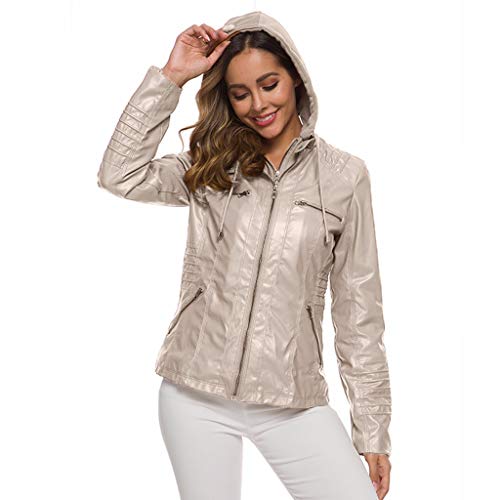 Preisvergleich Produktbild Daysing Damen Kapuzenjacke Lässig Große Lederjacke Gefaltetes Design Elegante Kurze Übergangsjacke Wasserdicht Winddichter Mantel