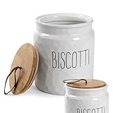 MA MAISON Barattolo Biscottiera 15x18h cm - in Ceramica, Rotondo, Effetto Ondulato, con Sc...