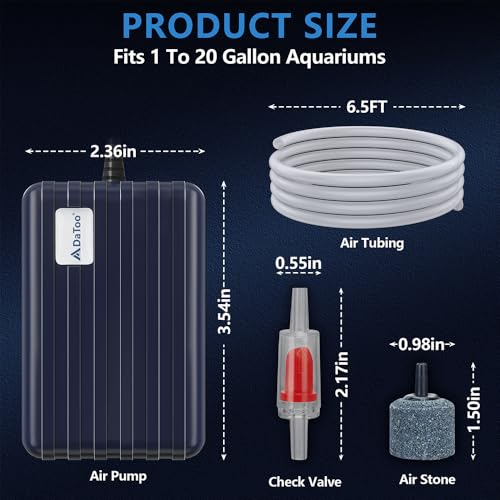 DaToo Aquarium Air Pump Compact Fish Tank Air Pump Quiet Aquarium Bubbler Aerator Buckets Oxygen Aerator Pump for 1 to 20 Gallon Fish Tanks