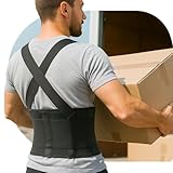 Back Brace for Men & Women – Back Support Belt with Adjustable Suspenders & Lumbar Pad for Back Pain Relief, Heavy Lifting, Warehouse Work & Construction (X-Large, Black)