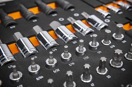Image of GEARWRENCH 88 Piece 1 /4 inch, 3 /8 inch, 1 /2 inch Drive SAE Bit Socket Set in Foam Storage Tray - GWMSBSKCBSAE