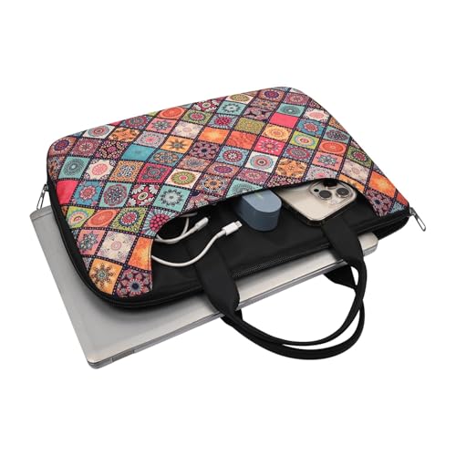 Image of Tabelito Designer Printed Laptop Sleeve for Women (13-15.6 Inch) | Jute & Vegan Leather Office Handbag | Lightweight Stylish Work Bag with Handle