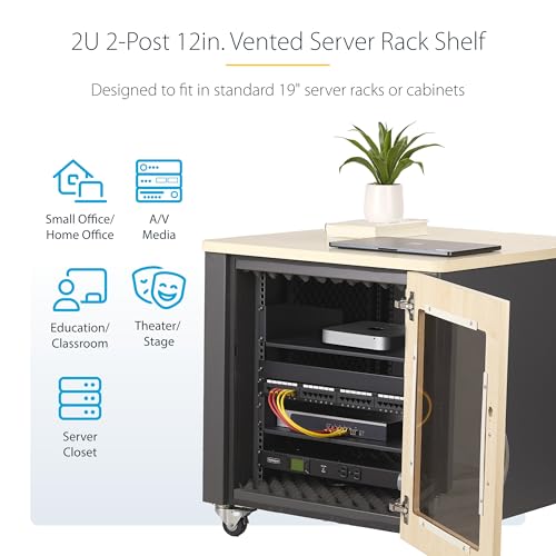 Image of StarTech.com 2U Rack Shelf, 12 inch Mounting Depth, Vented Cantilever Tray for 19 inch AV /Network Equipment, 25lb Capacity, for Small Office /Home Office